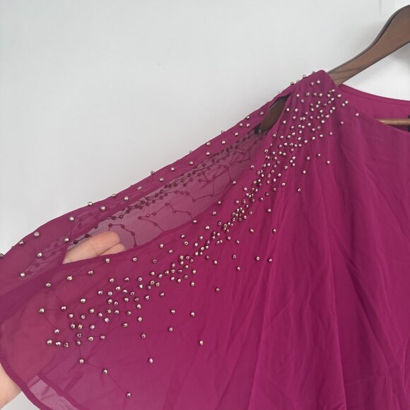 New Xscape Womens Size 14 Pink Capelet Sheath Dress Beaded Chiffon  Cocktail - Picture 3 of 9